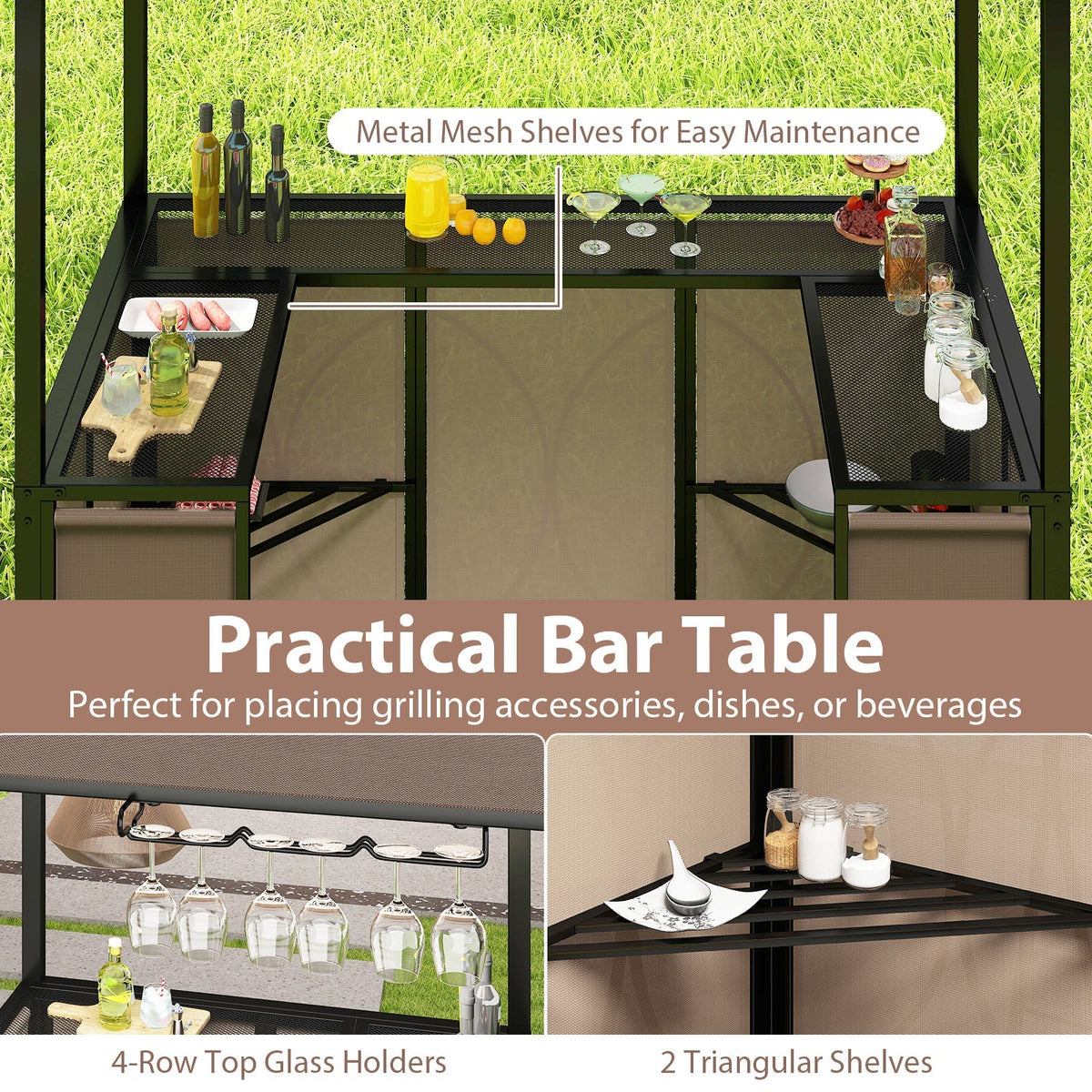 Grill Gazebo with Awning 3-Piece Outdoor BBQ Canopy