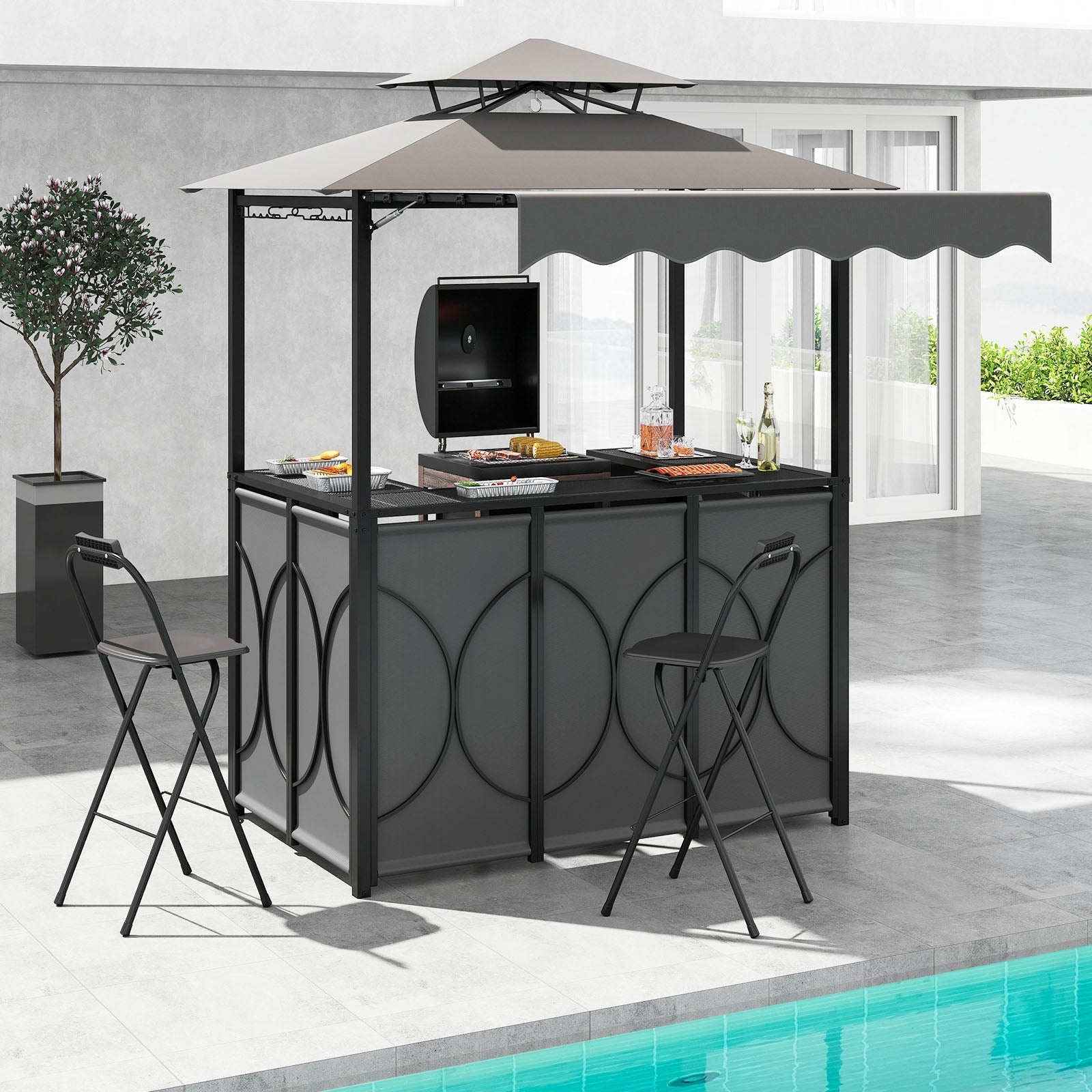 Grill Gazebo with Awning 3-Piece Outdoor BBQ Canopy