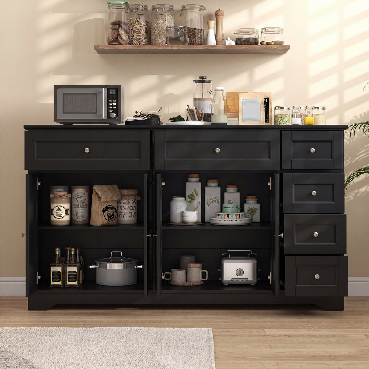 59" Buffet Sideboard with 6 Drawers & 2 Cabinets