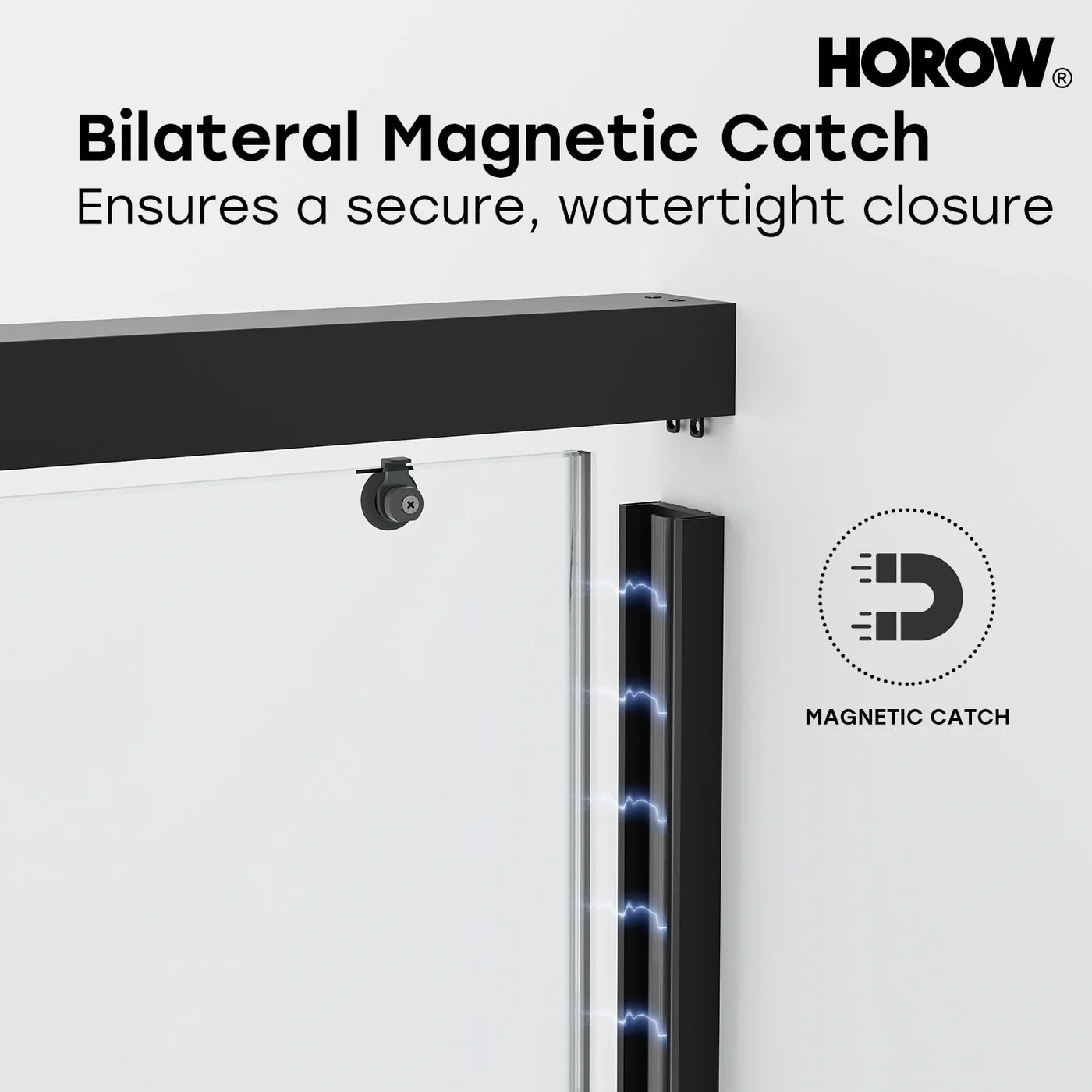 K2-MB Black Ultra-Narrow Frame Shower Door with Magnetic Catch
