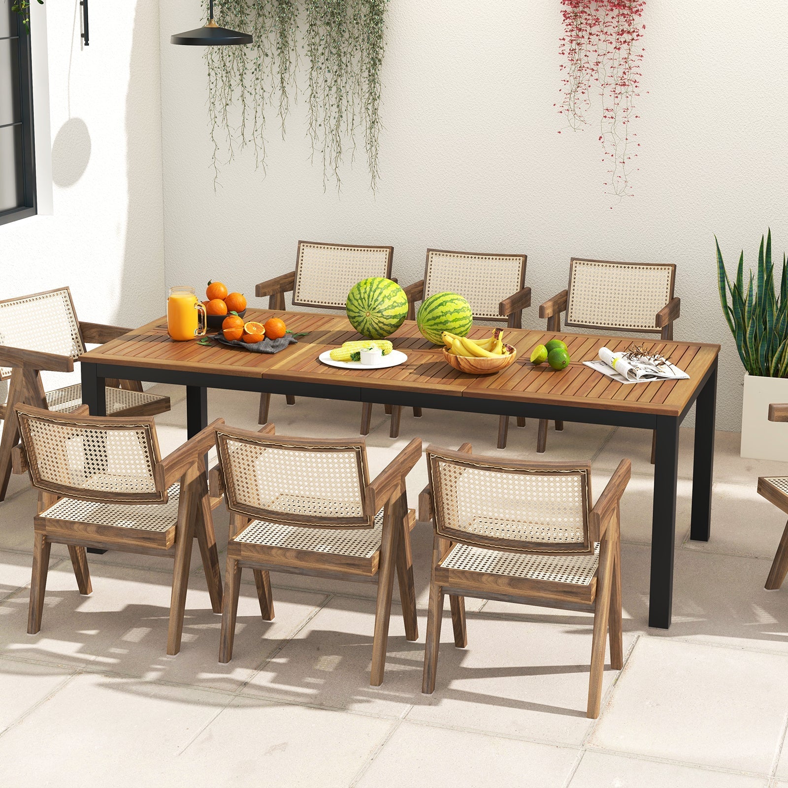 79-Inch Acacia Wood Outdoor Dining Table with Umbrella Hole