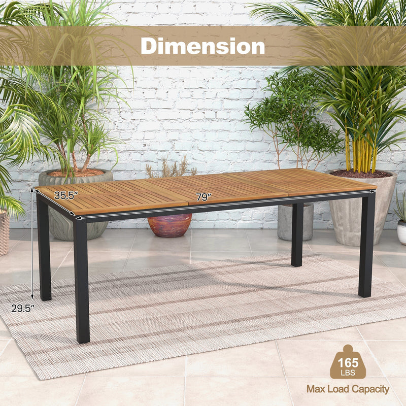 79-Inch Acacia Wood Outdoor Dining Table with Umbrella Hole