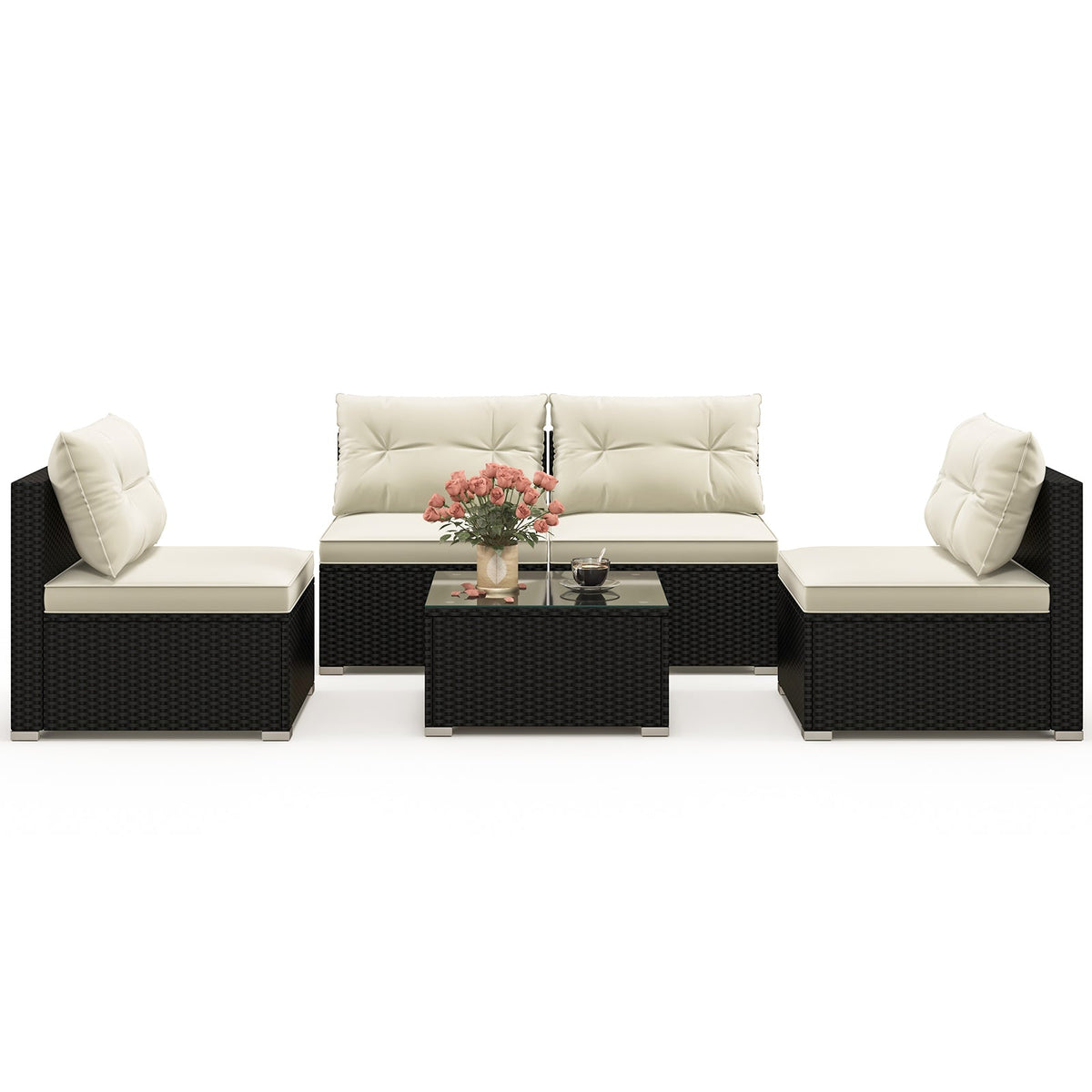 5-Piece Outdoor Patio Furniture Set with Cushions and Coffee Table