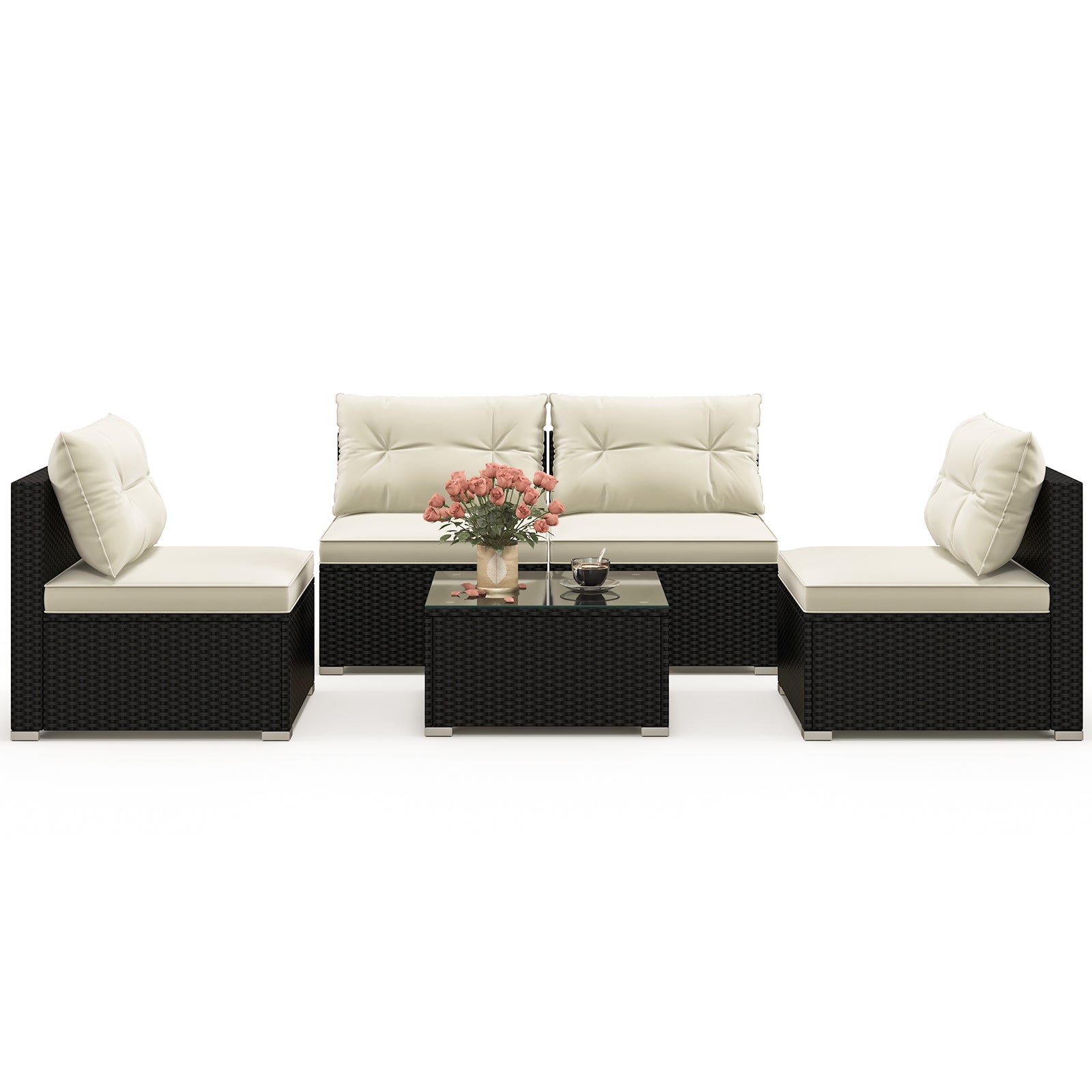5-Piece Outdoor Patio Furniture Set with Cushions and Coffee Table