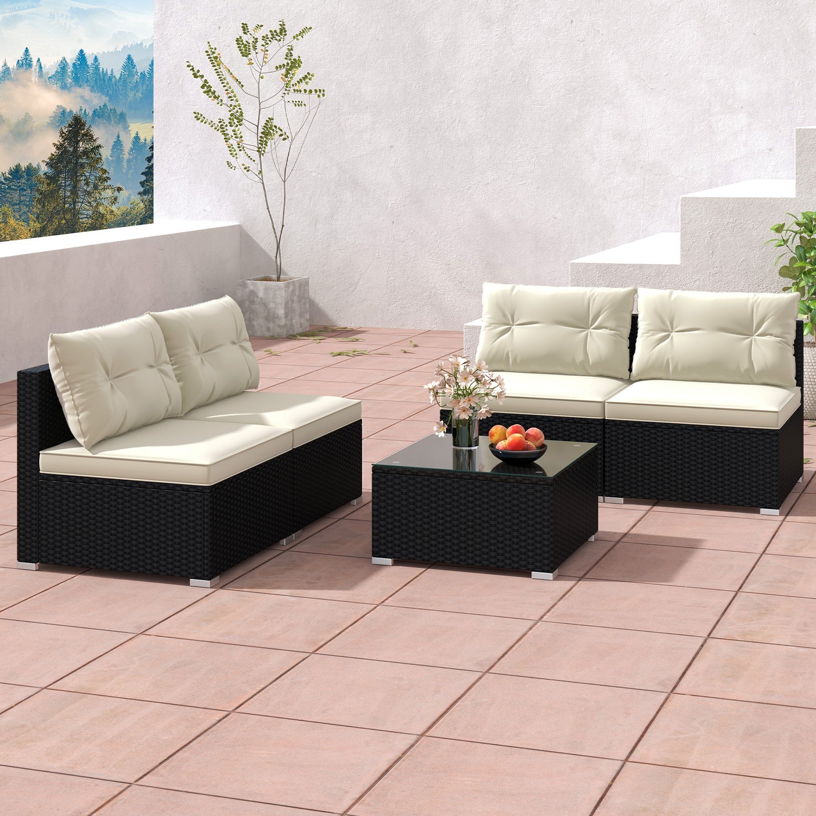 5-Piece Outdoor Patio Furniture Set with Cushions and Coffee Table