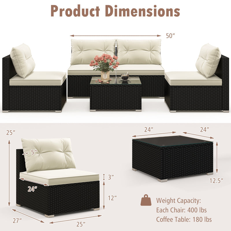 5-Piece Outdoor Patio Furniture Set with Cushions and Coffee Table