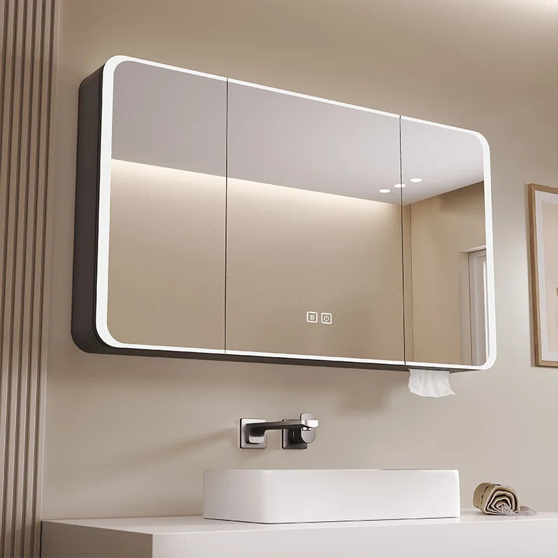 LED Bathroom Mirror Cabinet with Anti-Fog, Dimmable Lighting & Storage