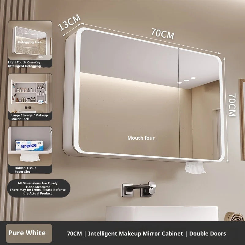 LED Bathroom Mirror Cabinet with Anti-Fog, Dimmable Lighting & Storage