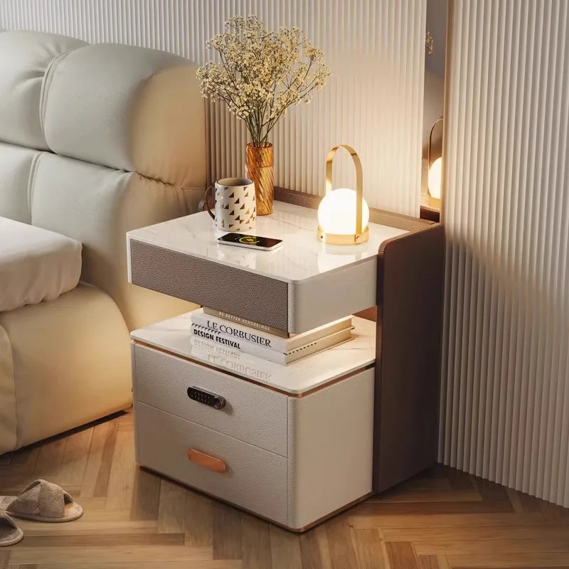 Smart Bedside Table with Sensor Light, Fingerprint Lock, Bluetooth Speaker and Wireless Charging