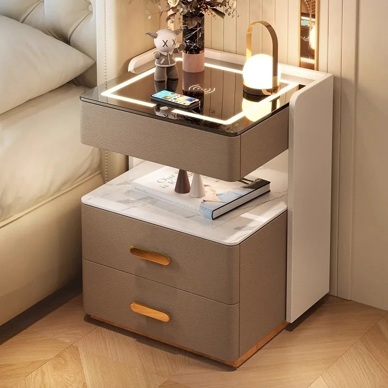 Smart Bedside Table with Sensor Light, Fingerprint Lock, Bluetooth Speaker and Wireless Charging