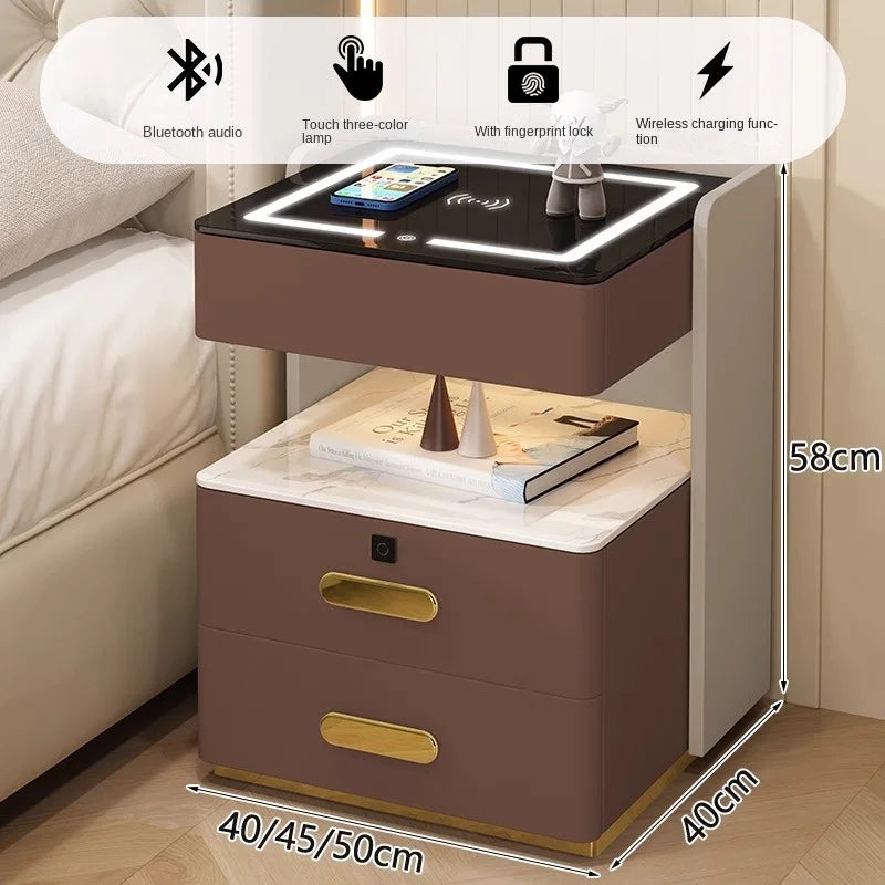 Smart Bedside Table with Sensor Light, Fingerprint Lock, Bluetooth Speaker and Wireless Charging