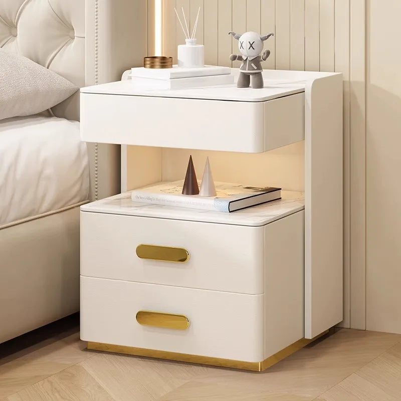 Smart Bedside Table with Sensor Light, Fingerprint Lock, Bluetooth Speaker and Wireless Charging