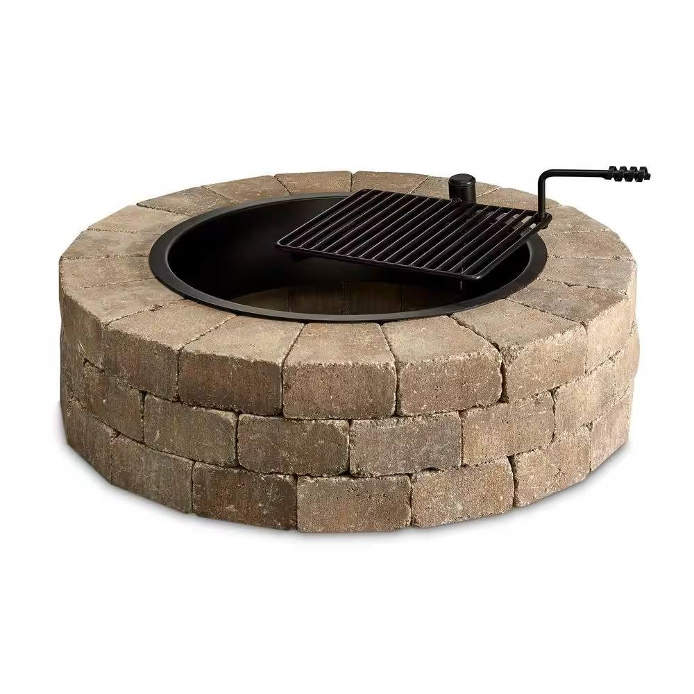 48-Inch Round Concrete Fire Pit Kit with Swivel Cooking Grate