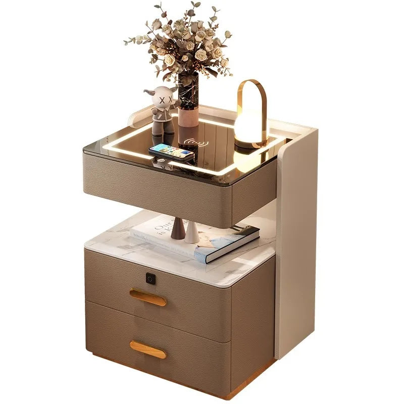 Smart Bedside Table with Sensor Light, Fingerprint Lock, Bluetooth Speaker and Wireless Charging