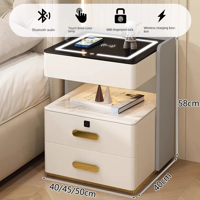Smart Bedside Table with Sensor Light, Fingerprint Lock, Bluetooth Speaker and Wireless Charging