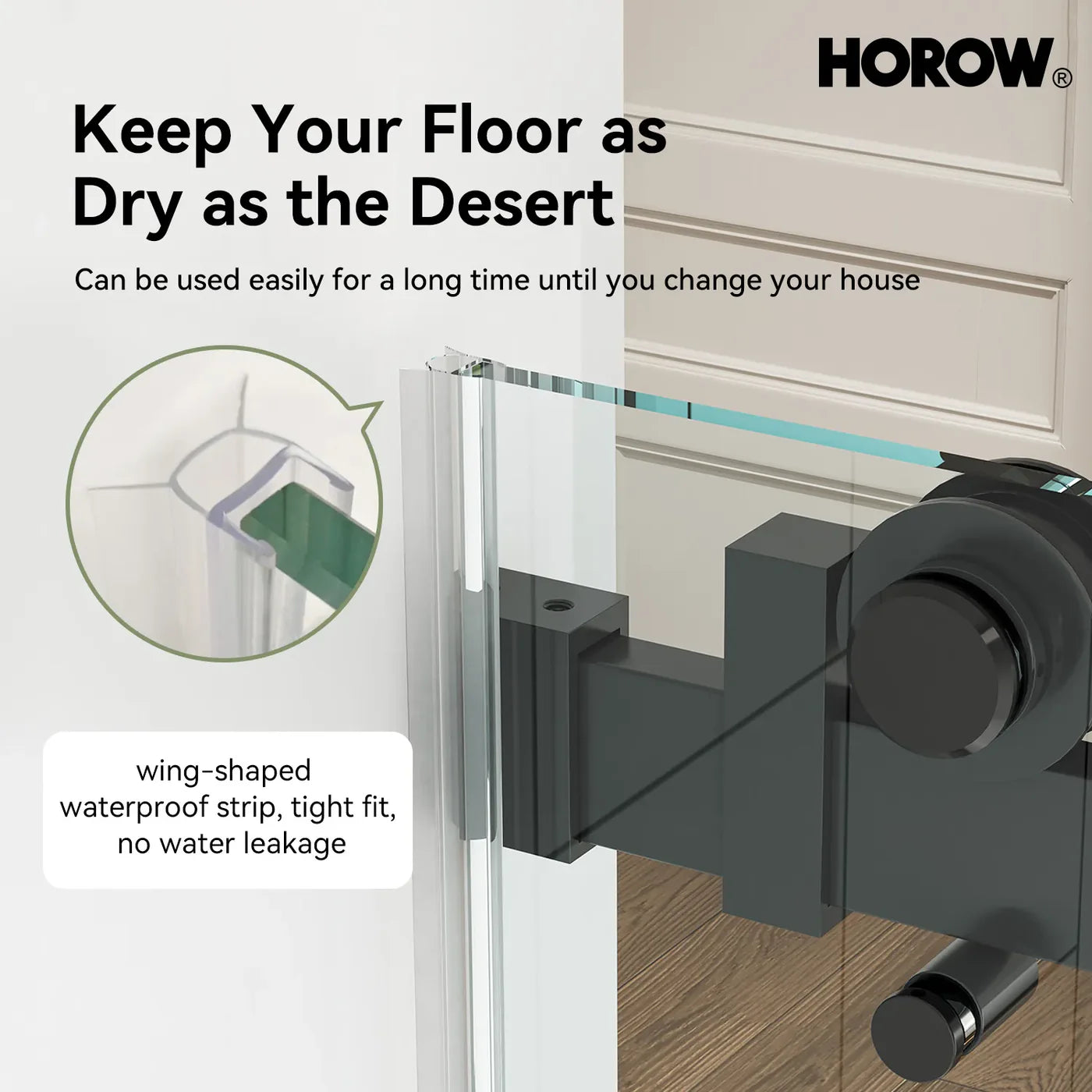 HOROW TE6076-MB Frameless Sliding Shower Door