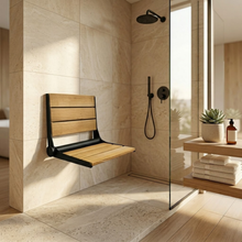 18" Teak Designer Wall Mounted Folding Shower Seat (with Auto-Rise)