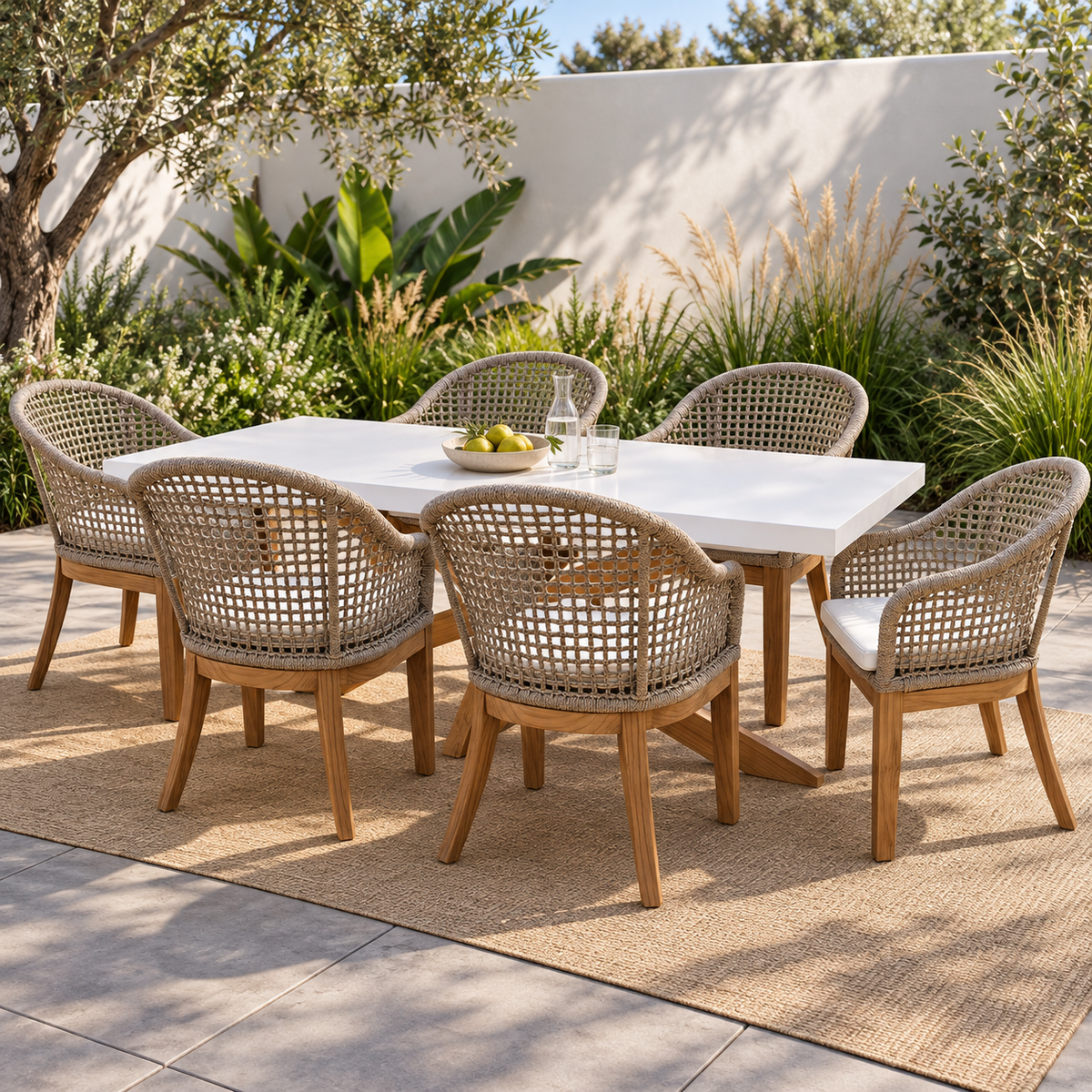Outdoor 7-Piece Teak Patio Furniture Set with Table and 6 Chairs