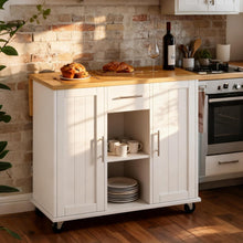Island Table for Kitchen with Storage, Portable Kitchen Island Cart with Drop Leaf, Rolling Kitchen Island Table with Drawer, Cabinet & Towel Rack, Farmhouse Kitchen Island, White