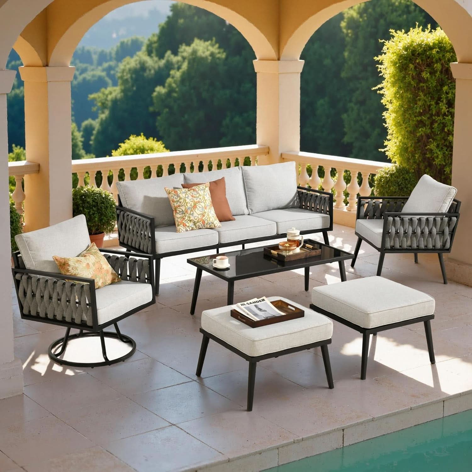 Outdoor Patio Furniture Set with Swivel Rocking Chair and Table