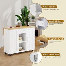 Island Table for Kitchen with Storage, Portable Kitchen Island Cart with Drop Leaf, Rolling Kitchen Island Table with Drawer, Cabinet & Towel Rack, Farmhouse Kitchen Island, White