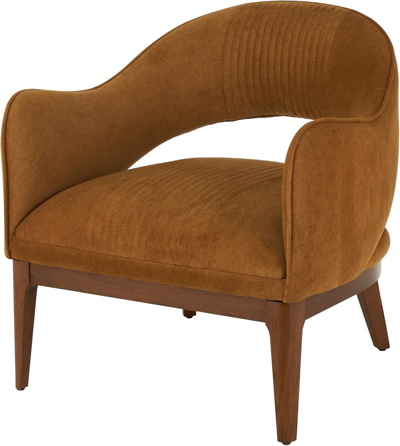 Deco 79 Polyester Living Room Accent Chair Curved Back Side Chair with Wooden Frame, Corner Chair 30" X 29" X 31", Brown