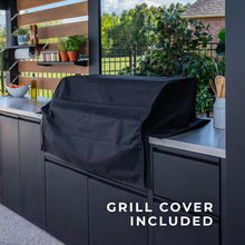 Fusion Flame 5-Burner Propane Gas Grill Island with Rotisserie and Outdoor Rated Refrigerator in Stainless Steel