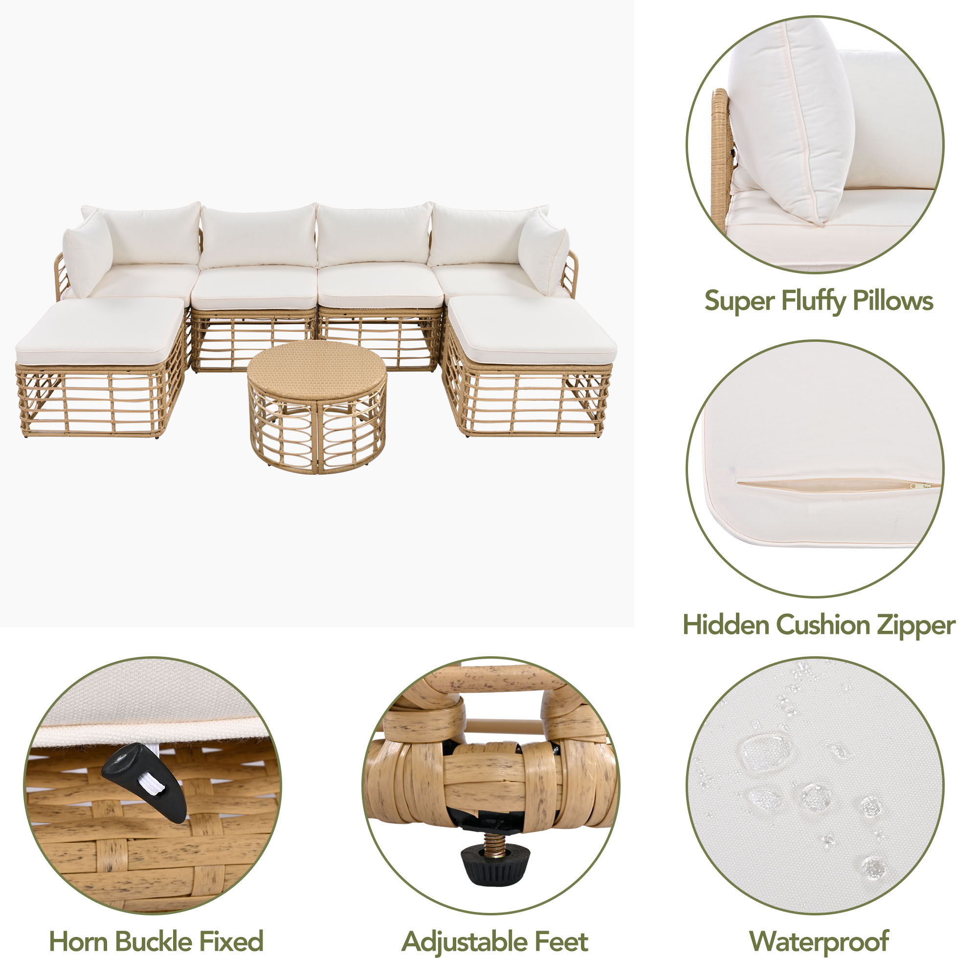 7-Piece All-Weather Rattan Patio Sectional Set