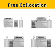 43 In. 6-Burner 85000 BTU Propane Gas Grill Island Outdoor Kitchen with Refrigerator, Sink in Silver Stainless Steel