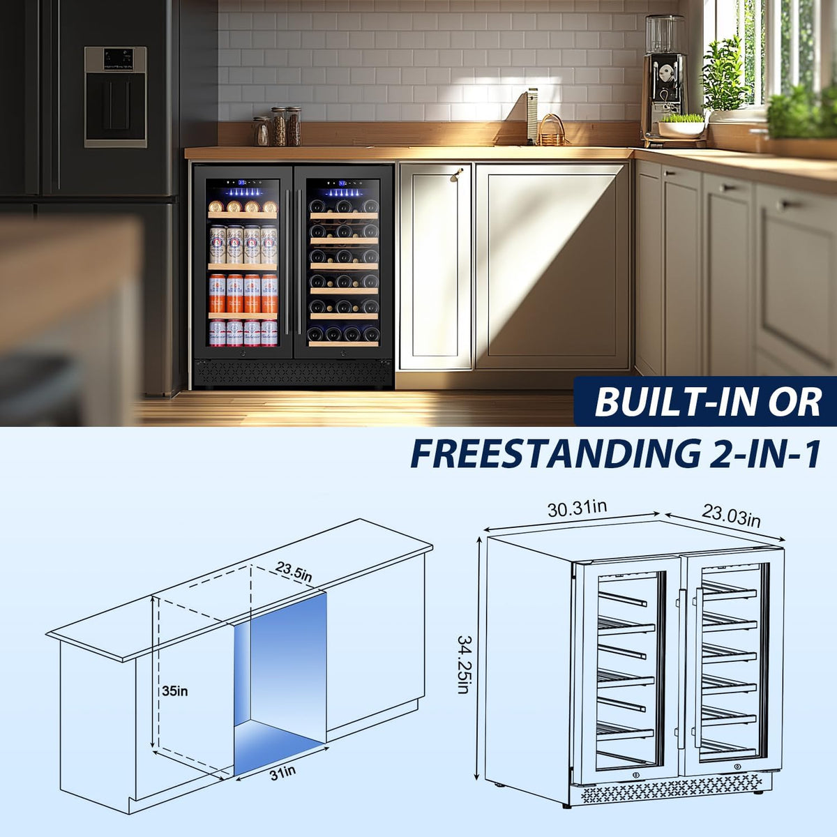 30" Dual Zone Wine and Beverage Refrigerator Quiet Black