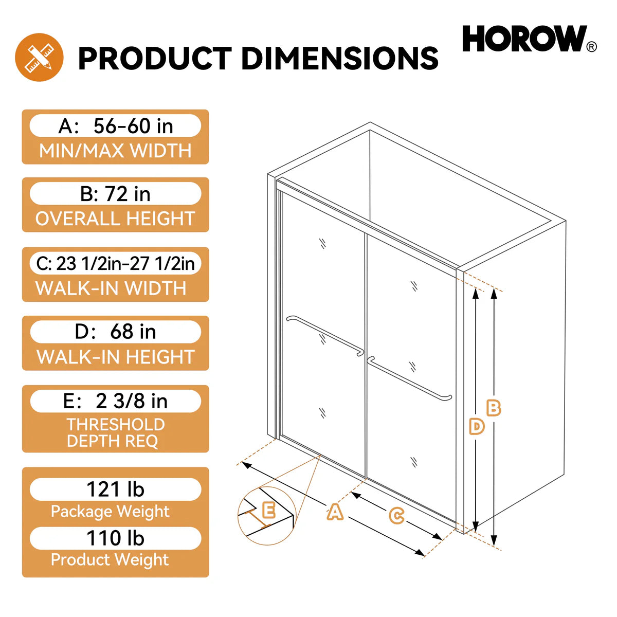 BE6072-BN Double Sliding Shower Door