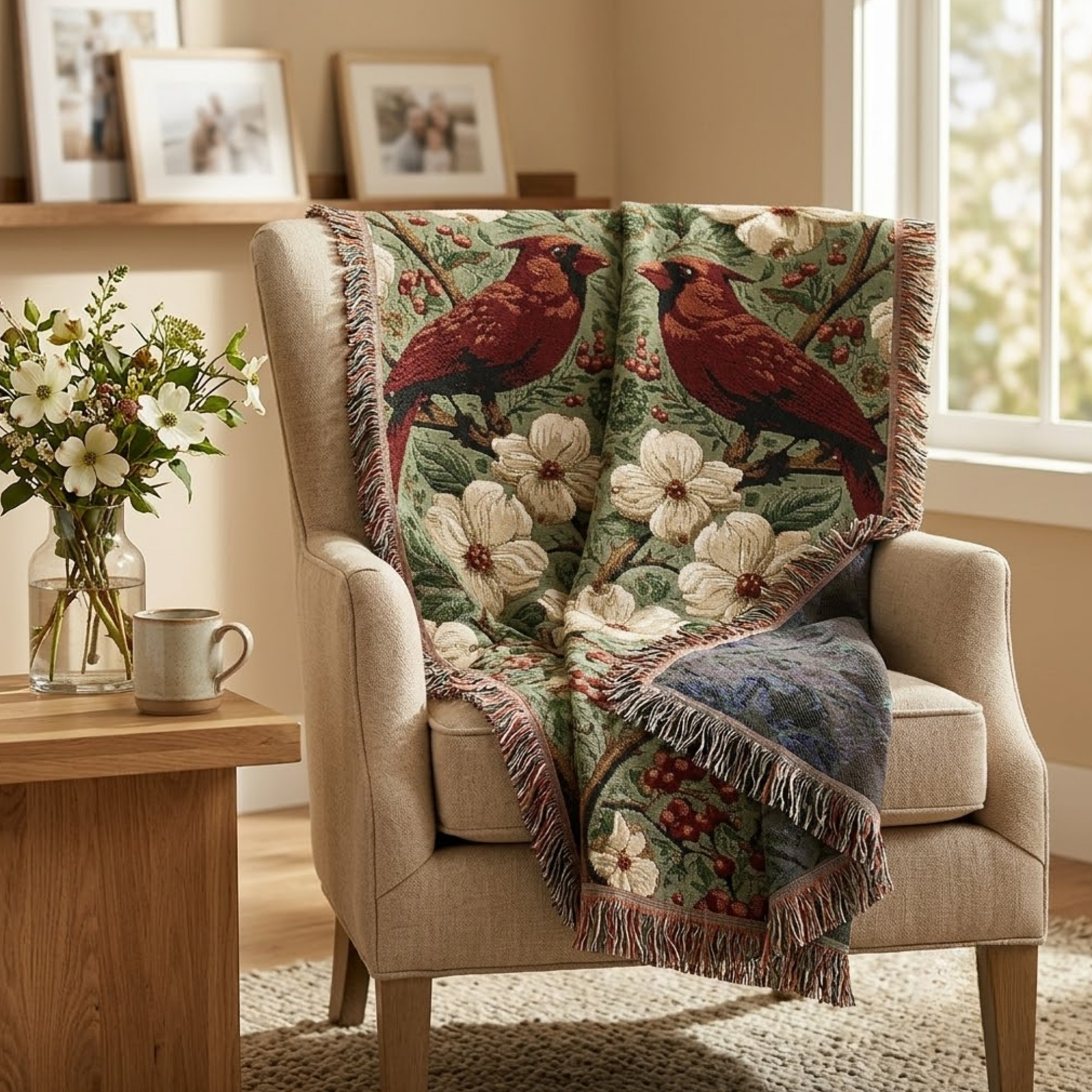 Cardinal Garden Woven Throw Blanket