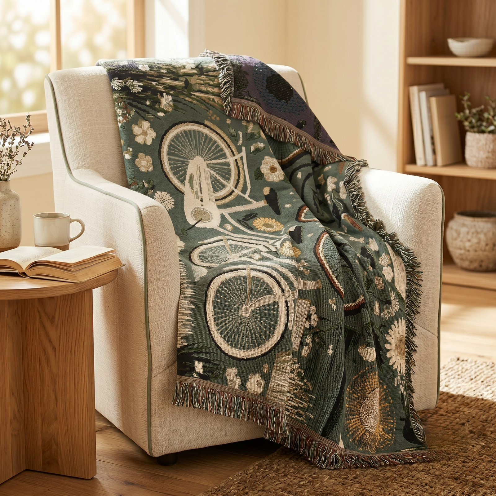 Garden Path Bicycle Woven Blanket