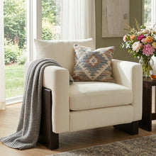 Modern Beige Chenille Accent Chair with Rubberwood Legs