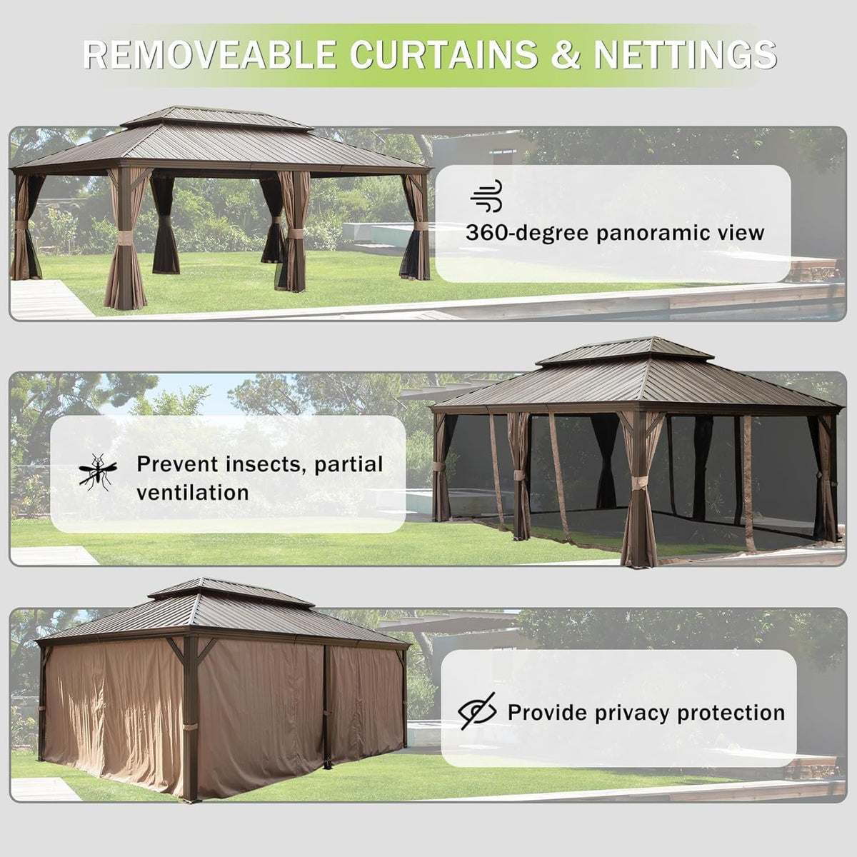 12 × 24 FT Outdoor Hardtop Gazebo with Drainage Syste