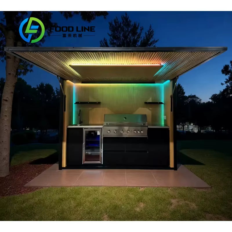 Customized Modular Weatherproof Enclosed Shelter with Outdoor Kitchen Pavilion Luxury Modern Prefab Aluminum Cabinet Set