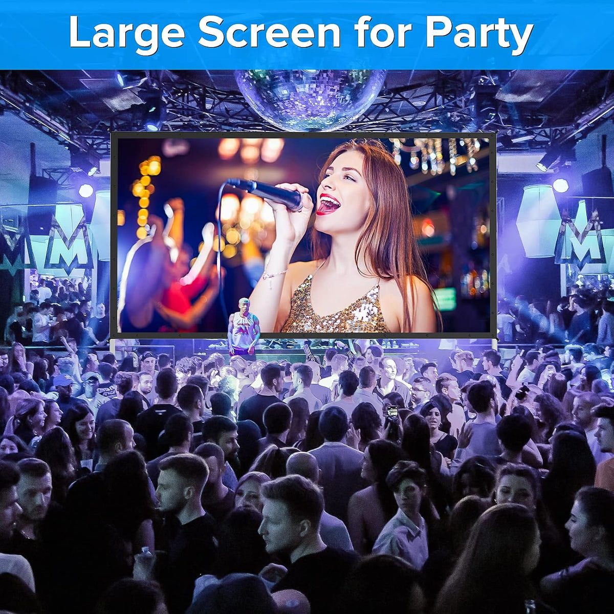 Projector Screen 150 Inch, 3-Layers PVC Projector Screen with Stand