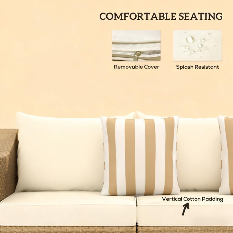 Outdoor Rattan Sofa with Cushions and Throw Pillows