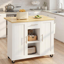 Island Table for Kitchen with Storage, Portable Kitchen Island Cart with Drop Leaf, Rolling Kitchen Island Table with Drawer, Cabinet & Towel Rack, Farmhouse Kitchen Island, White