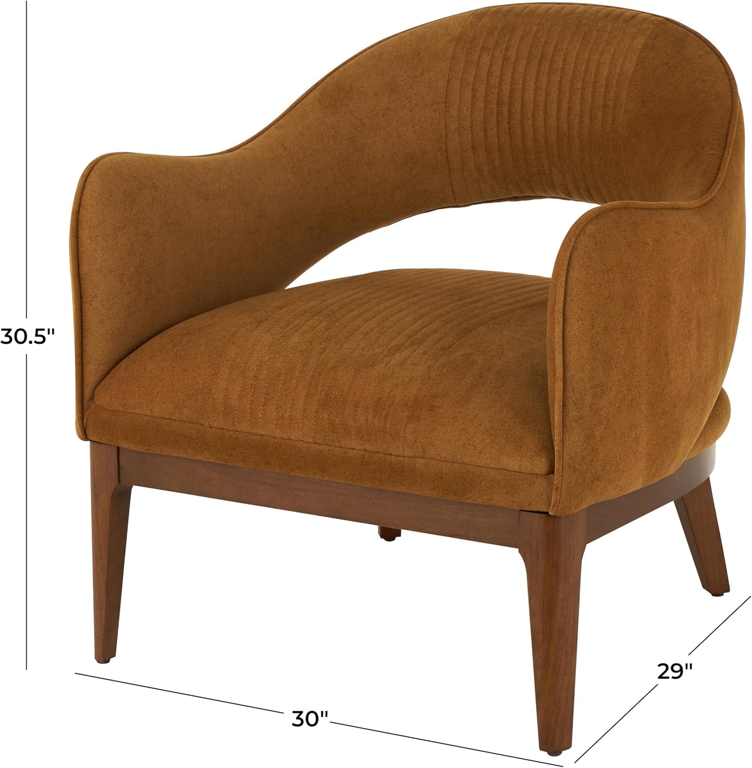 Deco 79 Polyester Living Room Accent Chair Curved Back Side Chair with Wooden Frame, Corner Chair 30" X 29" X 31", Brown