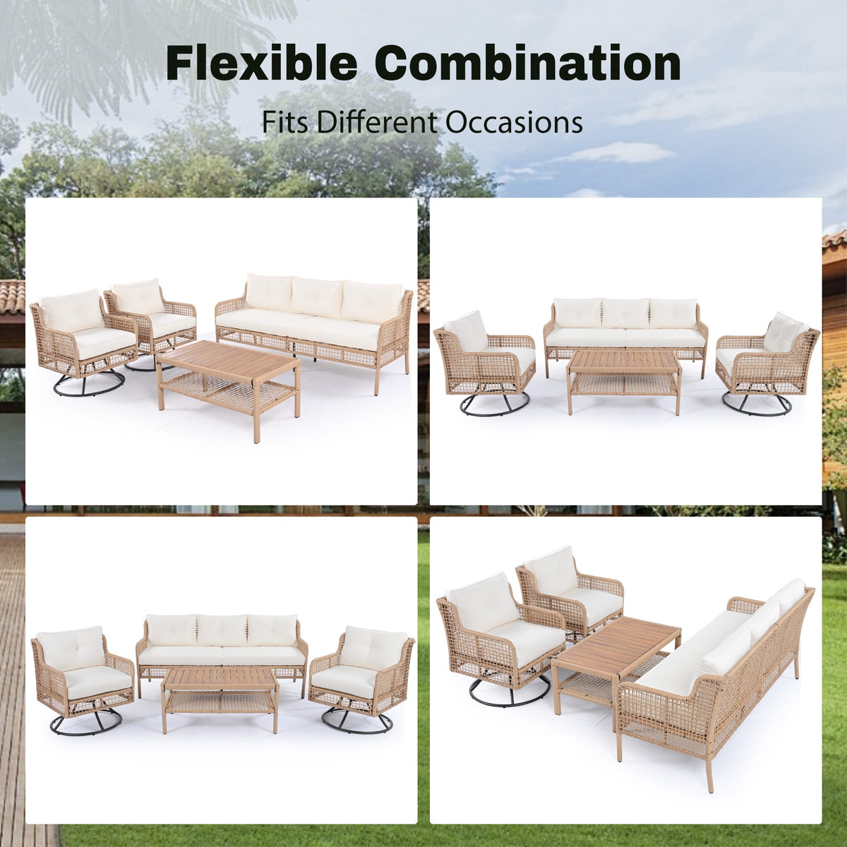 4-Piece Patio Furniture Set with Swivel Chairs