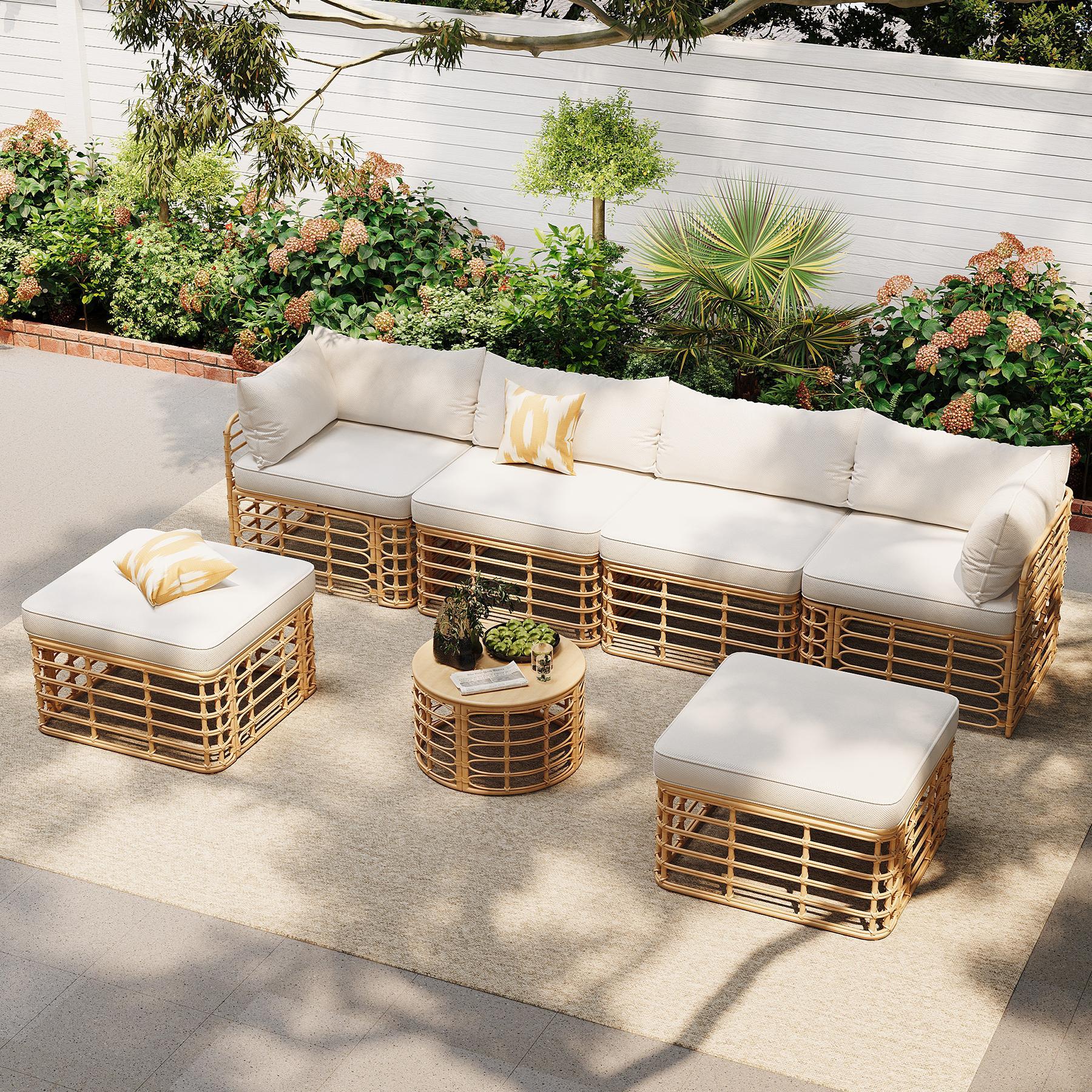 7-Piece All-Weather Rattan Patio Sectional Set