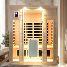 3-Person Low EMF Far Infrared Indoor Sauna with Hemlock Wood & Heated Glass Door