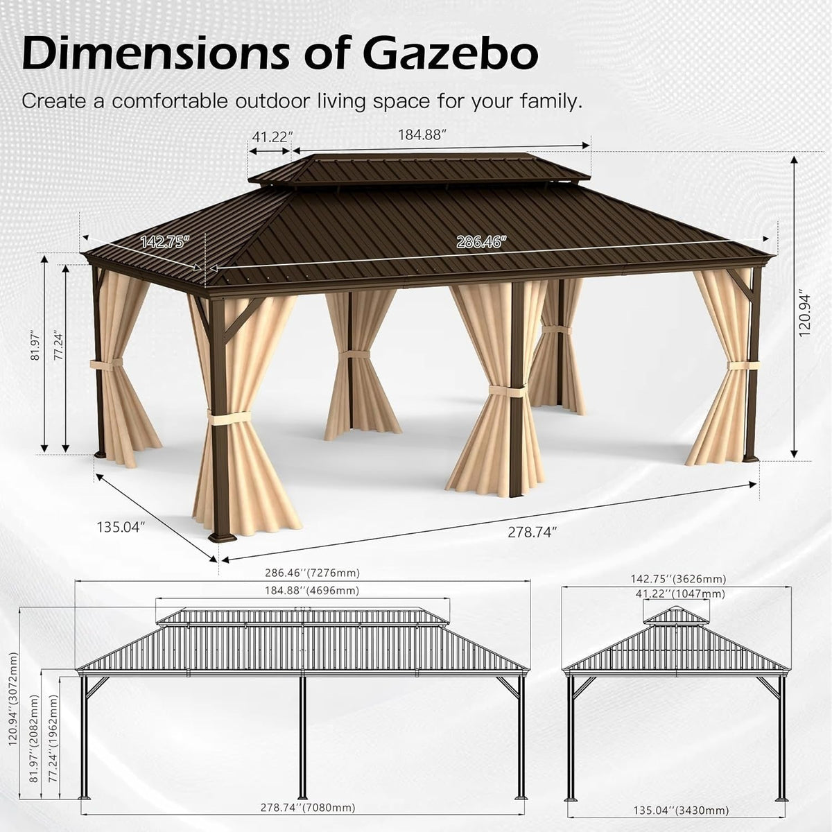 12 × 24 FT Outdoor Hardtop Gazebo with Drainage Syste