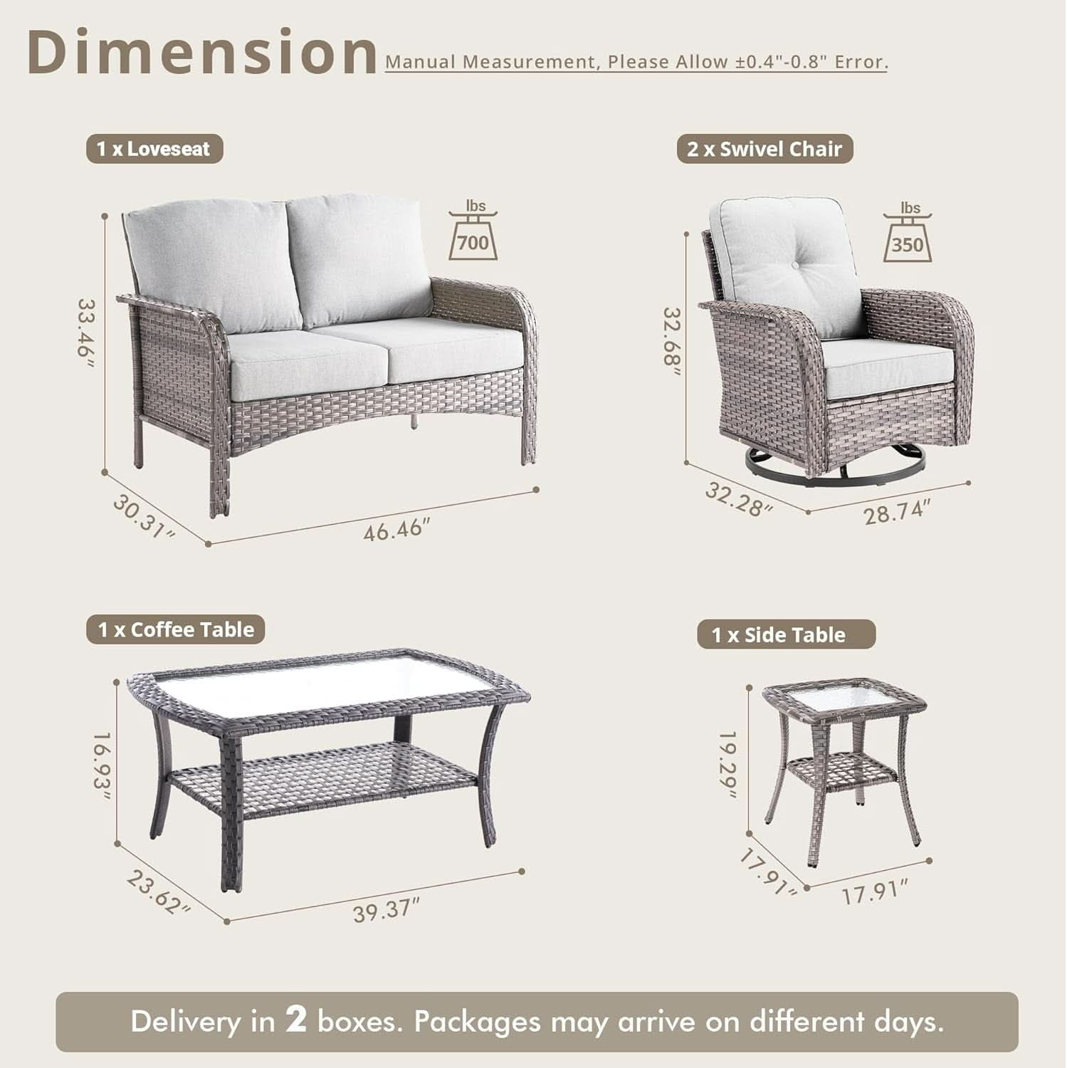 5-Piece Outdoor Patio Furniture Set with Swivel Rocker Chairs