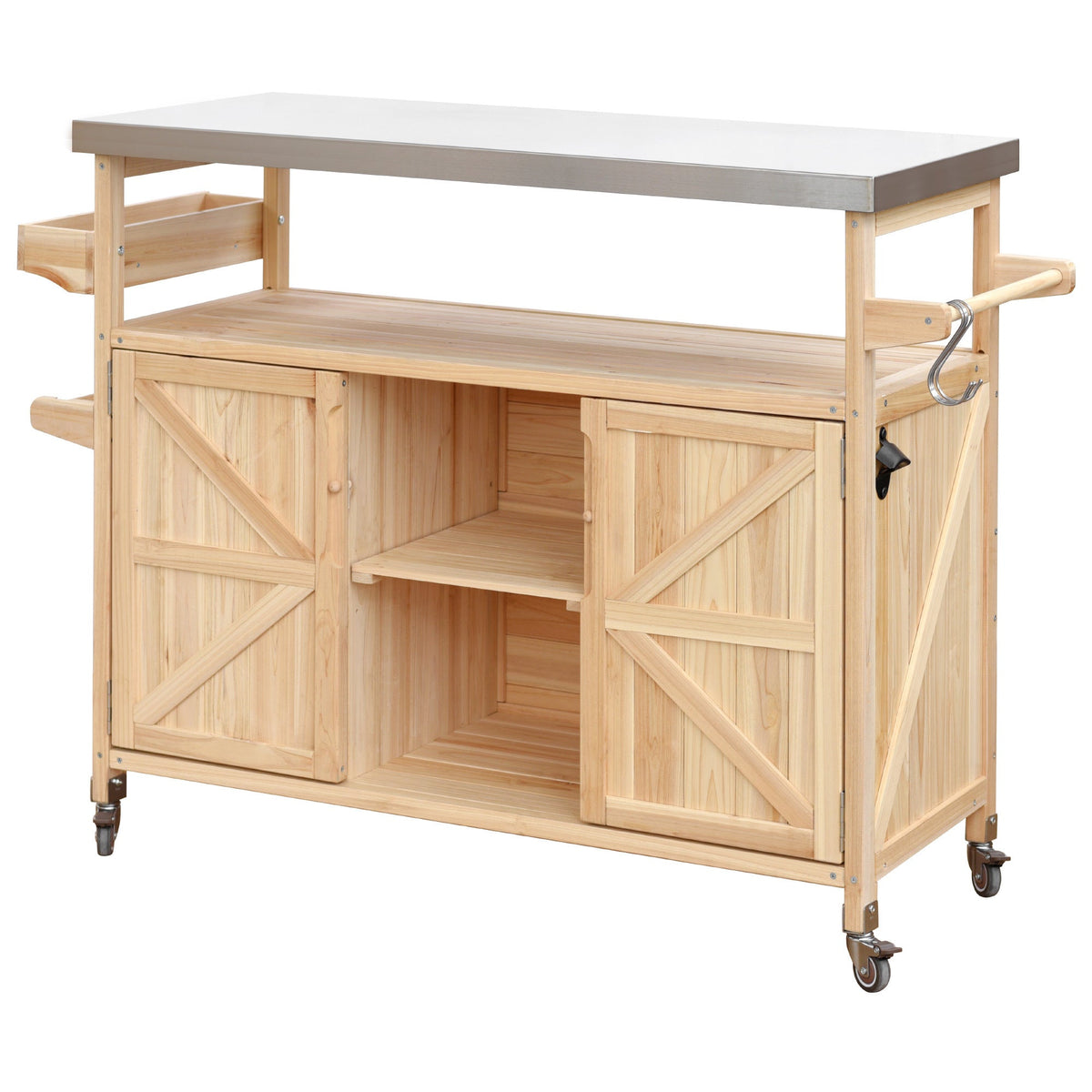 K&K Outdoor Kitchen Island, Rolling Bar Cart & Storage Cabinet