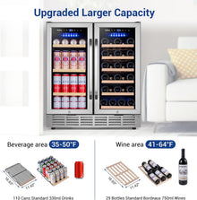Wine and Beverage Refrigerator 30 Inch, Upgrade Dual Zone Wine Cooler, 30'' Wine Beverage Fridge Built in or Freestanding under Counter Large Capacity Glass Door Advanced Cooling System