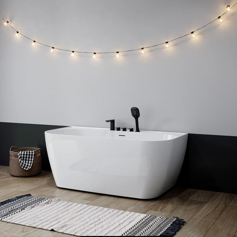 59 Inch Acrylic Back to Wall Tub with Faucet and Shower Head Model SU59-MB