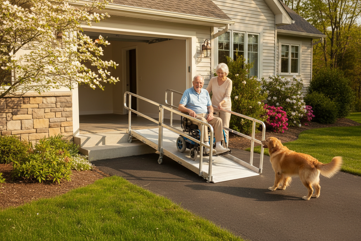 the ramp is. pordiciont on top of a stair ramp 
