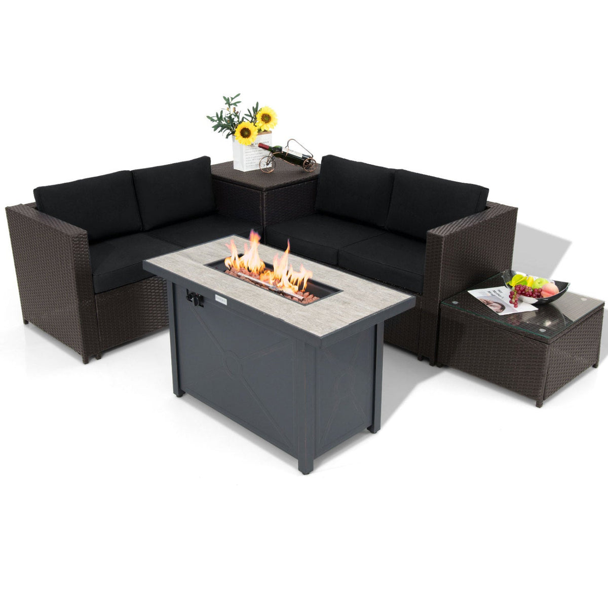 5-Piece Patio Furniture Set with 60,000 BTU Propane Fire Pit Table